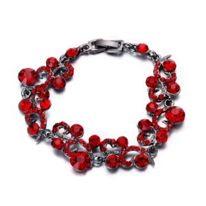 EVER FAITH Women's Austrian Crystal Stunning Prom Flower Necklace Earrings Bracelet Set Red Black-Tone