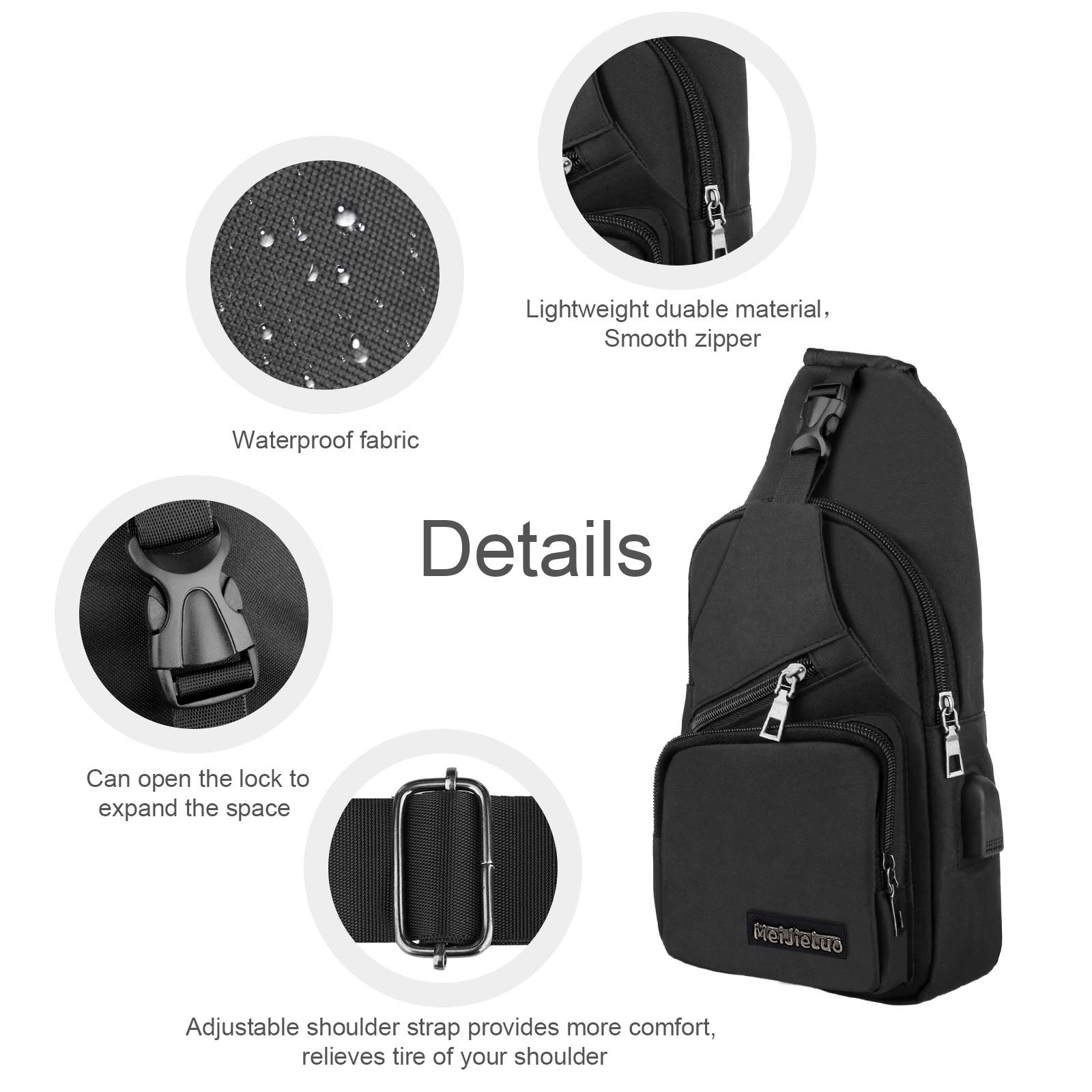 EEEKit Sling Backpack, Small Black Sling Crossbody Backpack Shoulder Bag for Men Women, Backpack Crossbody Travel Bag Joy-Cons and Accessories, Charge Your Phone Via Side USB Charging Interface