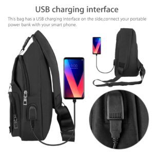 EEEKit Sling Backpack, Small Black Sling Crossbody Backpack Shoulder Bag for Men Women, Backpack Crossbody Travel Bag Joy-Cons and Accessories, Charge Your Phone Via Side USB Charging Interface