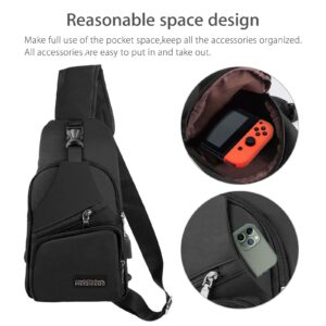 EEEKit Sling Backpack, Small Black Sling Crossbody Backpack Shoulder Bag for Men Women, Backpack Crossbody Travel Bag Joy-Cons and Accessories, Charge Your Phone Via Side USB Charging Interface