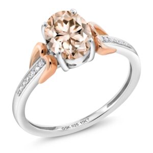 gem stone king 925 sterling silver and 10k rose gold oval morganite and diamond accent women's engagement ring (1.00 cttw available in size 5, 6, 7, 8, 9)