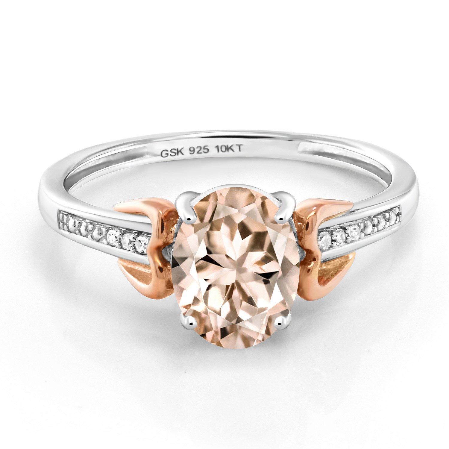 Gem Stone King 925 Sterling Silver and 10K Rose Gold Oval Morganite and Diamond Accent Women's Engagement Ring (1.00 Cttw Available in size 5, 6, 7, 8, 9)