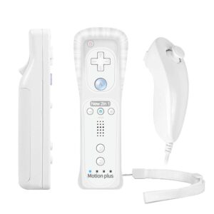 powerlead controller for wii, built-in motion plus remote and nunchuck controller for nintendo wii and wii u + silicon case white