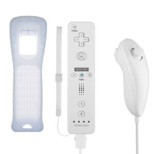 PowerLead Controller for Wii, Built-in Motion Plus Remote and Nunchuck Controller for Nintendo Wii and Wii U + Silicon Case White