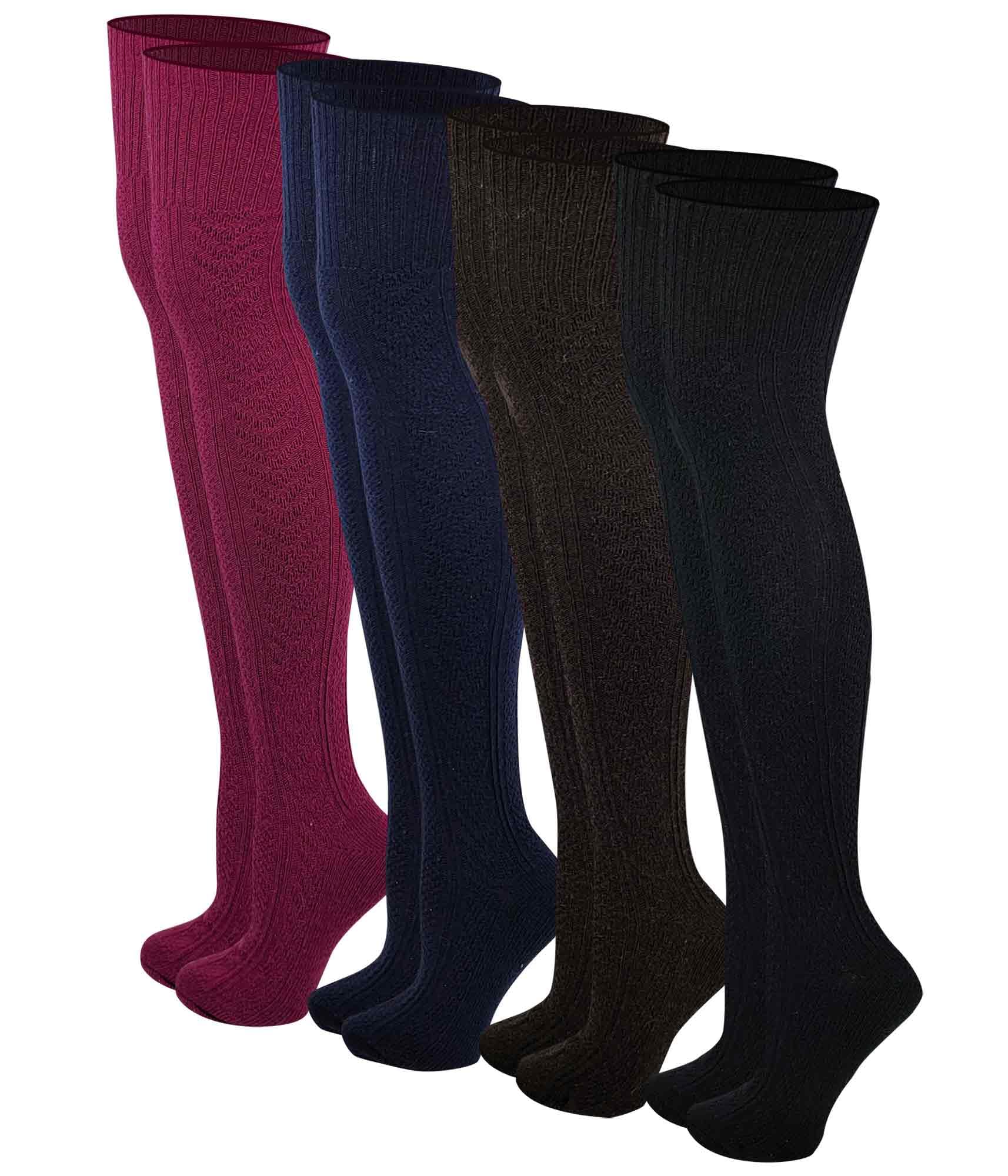 4 pairs Sumona Women Wool Cable Knit Knee High / Thigh High/ Crew Winter Boot Socks 9-11 (4 Pairs Over Knee High, 9-11)