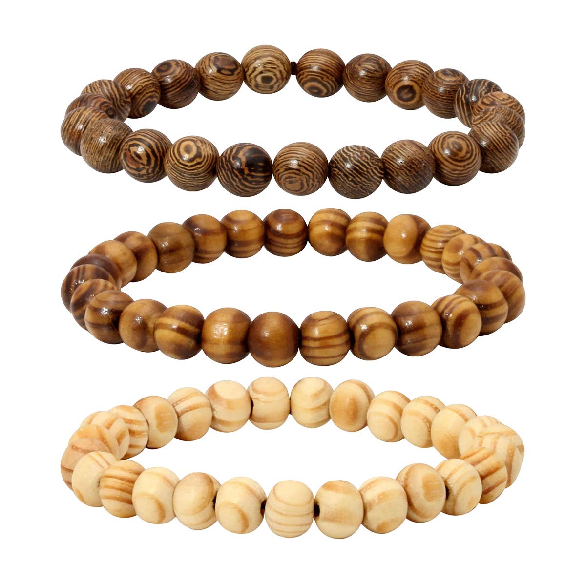 Eigso 8mm Wood Beads Bracelets for Women Men Meditation Mala Bead Bracelet for Buddhist