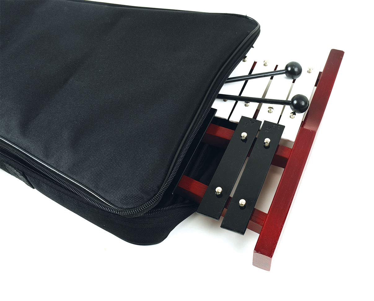 Professional Red Wooden Soprano Glockenspiel Xylophone with 25 Metal Keys for Adults & Kids - Includes 2 Plastic Beaters and Carry Case