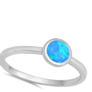 Round Blue Simulated Opal Unique Ring New .925 Sterling Silver Band Size 11