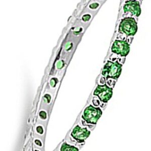 Simulated Emerald Stackable Thin Eternity Ring New .925 Sterling Silver Band Size 11