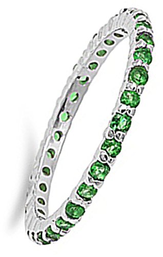 Simulated Emerald Stackable Thin Eternity Ring New .925 Sterling Silver Band Size 11