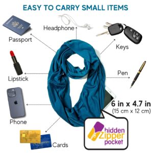 elzama Infinity Loop Solid Color Scarf With Hidden Zipper Pocket For Women - Lightweight Travel Neck Wrap