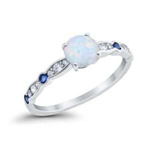 blue apple co. fancy wedding engagement ring round created white opal & simulated cubic zirconia 925 sterling silver, size-8