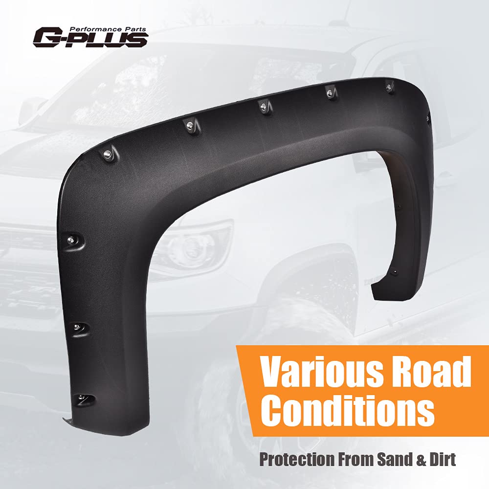 G-PLUS Fender Flares, Compatible with 2007-2013 Chevy Silverado 1500/2007-2014 Silverado 2500HD 3500HD, 78.0"/97.6" Long Bed(for Regular Cab and Extended Cab), Textured Rivet 4pcs [Not Fit Gmc Sierra]