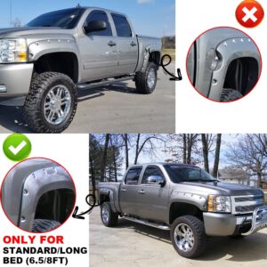 G-PLUS Fender Flares, Compatible with 2007-2013 Chevy Silverado 1500/2007-2014 Silverado 2500HD 3500HD, 78.0"/97.6" Long Bed(for Regular Cab and Extended Cab), Textured Rivet 4pcs [Not Fit Gmc Sierra]