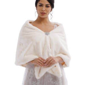 Yalice Wedding Faux Fur Shawl and Wrap Bridal Fur Stole Cape Fur Scarf for Bride and Bridesmaids (Beige)