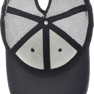 ARIAT Women's Offset Logo, Black with Glitter Crown & Bill, Messy Bun Opening, Black Mesh Back, Adjustable Snapback