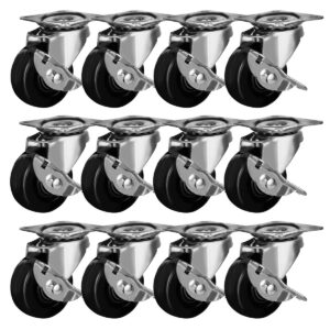 factorduty 12 pack 2" swivel caster with brake wheels hard rubber base w/top plate & bearing (2" w/brake, 12 pcs)