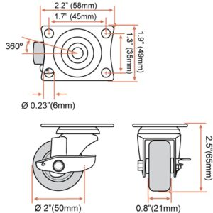 FactorDuty 12 Pack 2" Swivel Caster With Brake Wheels Hard Rubber Base w/Top Plate & Bearing (2" w/brake, 12 pcs)