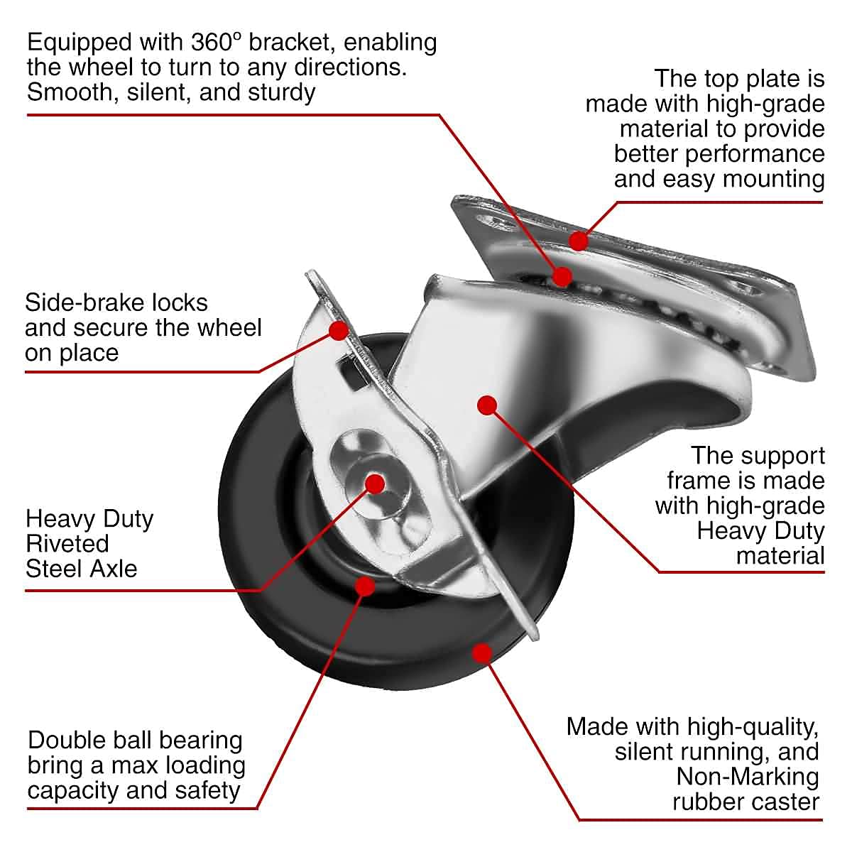 FactorDuty 12 Pack 2" Swivel Caster With Brake Wheels Hard Rubber Base w/Top Plate & Bearing (2" w/brake, 12 pcs)