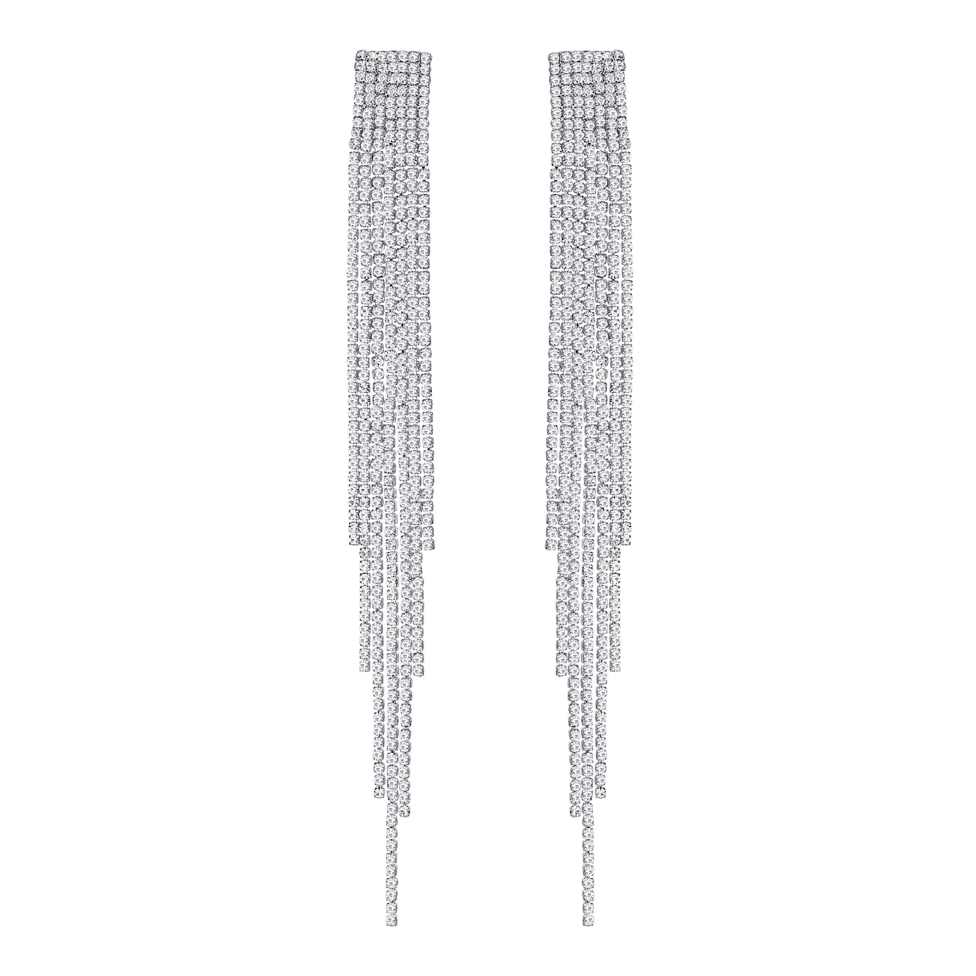 mecresh Silver Crystal Long Tassels Dangle Earrings Sparkling Rhinestone for Wedding (B-long tassels)