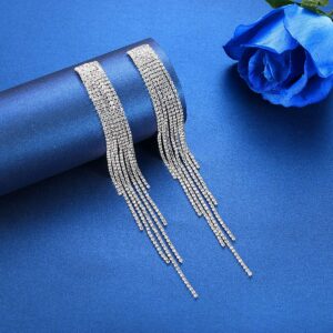 mecresh Silver Crystal Long Tassels Dangle Earrings Sparkling Rhinestone for Wedding (B-long tassels)