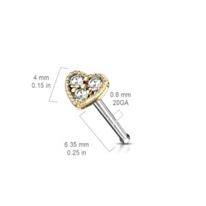 Amelia Fashion 20 Gauge CZ Set Heart Nose Bone Stud 316L Surgical Steel (Choose Color) (Red)