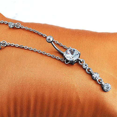 QTALKIE Sparking Crystal Dange Belly Rings Waist Chain Beach Bikini Belly Body Rhinestones Navel Belly Button Jewelry Necklace for Belly Dance (White)