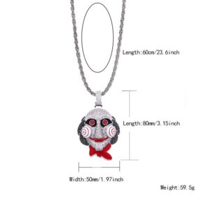 KMASAL Hip Hop Iced Out Bling Chain Clown 69 Pendant Halloween Cosplay Horrifying Inspired Necklace with 24" Rope Chain (Silver)