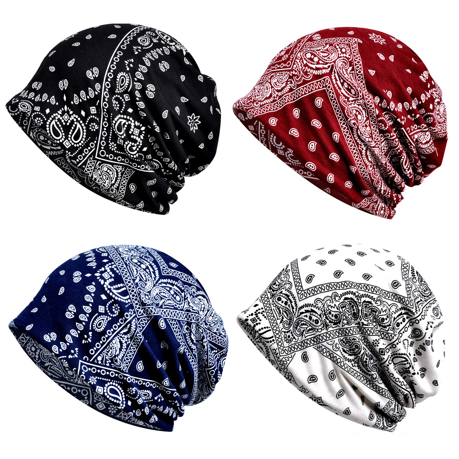 Fashion Beanies Chemo Caps Cancer Headwear Skull Cap Knitted hat Scarf for Womens Mens 4pack（MZ015-4pack