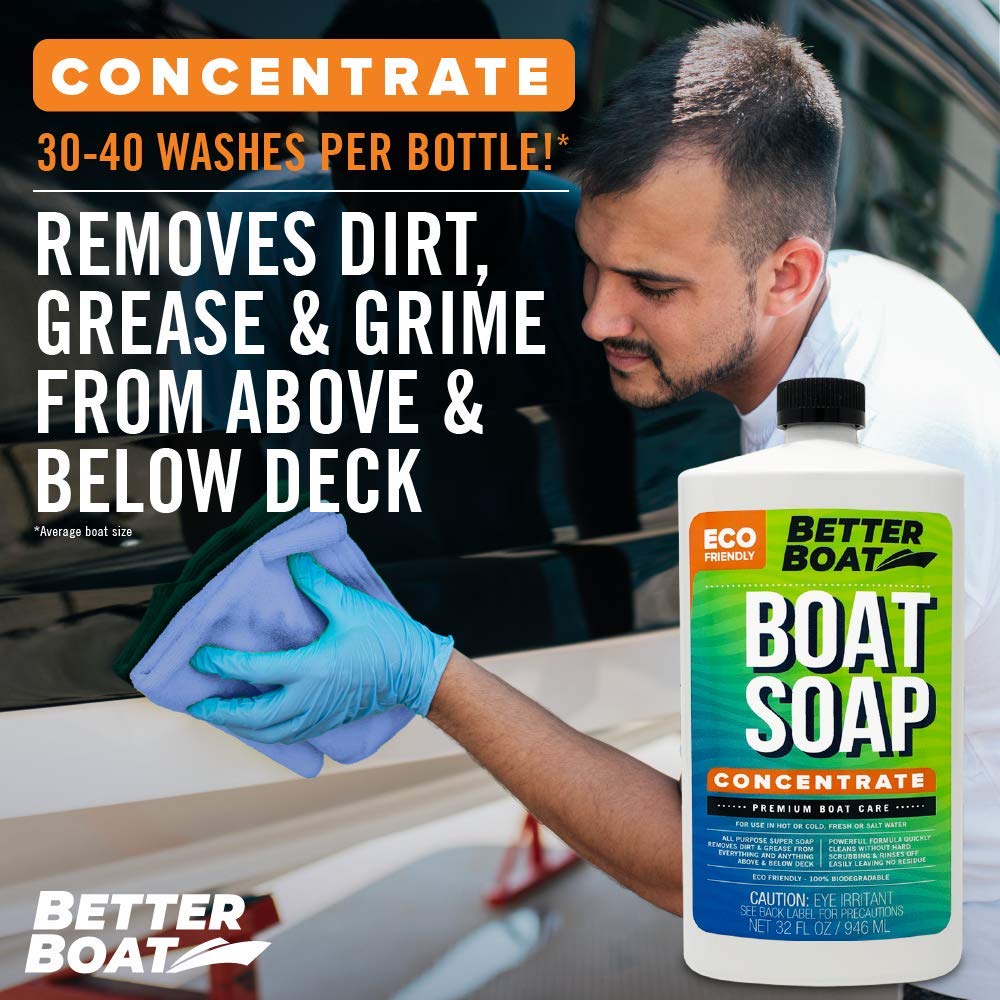 Premium Grade Boat Soap Marine Concentrate Cleaner Boat Wash Soap and Wax for Fresh and Salt Water Use Clean Fiberglass Boat Hulls Boat Cleaning Supplies RV Products 32oz Boat Cleaner