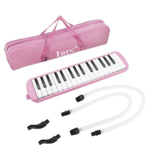 flexzion melodica 32 key (pink) pianica blow piano keyboard harmonica wind instrument/w portable carrying bag, 2 long tube mouthpiece, 2 trumpet mouthpiece kit