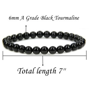 Natural A Grade Black Tourmaline Gemstone 6mm Round Beads Stretch Bracelet 7" Unisex