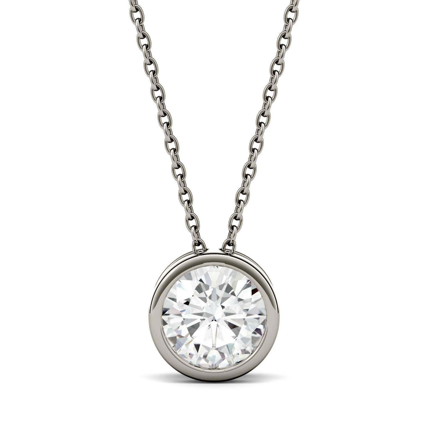 Charles & Colvard 14K White Gold Moissanite Bezel Set Solitaire Pendant 1.00ct DEW