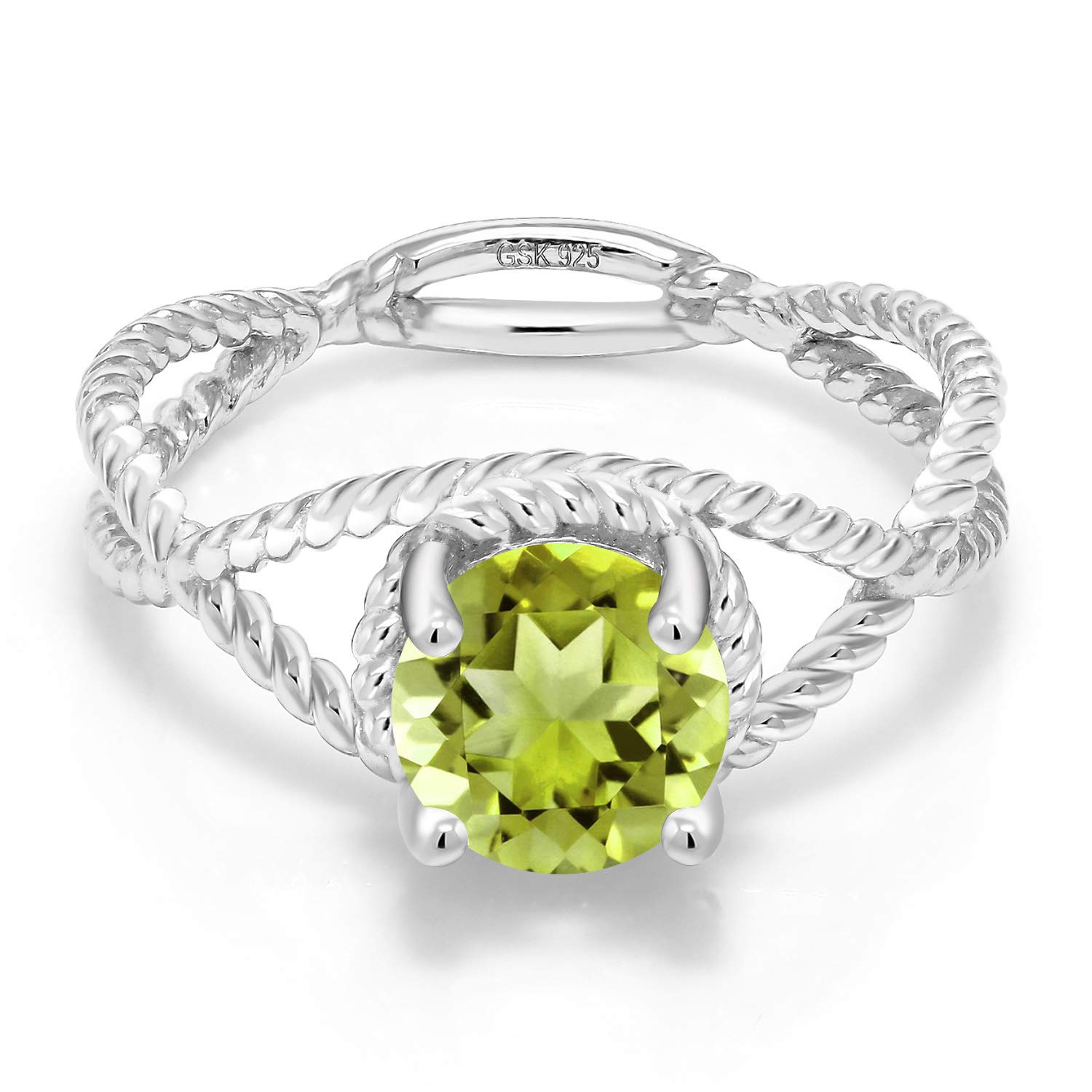 Gem Stone King 925 Sterling Silver Green Peridot Women Solitaire Ring For Women (1.35 Cttw, Round 7MM, Gemstone Birthstone, Available in size 5, 6, 7, 8, 9)