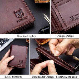 BULLCAPTAIN Large Capacity Genuine Leather Bifold Wallet/Credit Card Holder for Men with 15 Card Slots QB-027 (Brown)