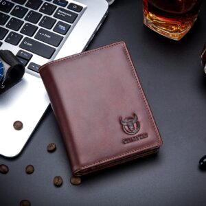 BULLCAPTAIN Large Capacity Genuine Leather Bifold Wallet/Credit Card Holder for Men with 15 Card Slots QB-027 (Brown)