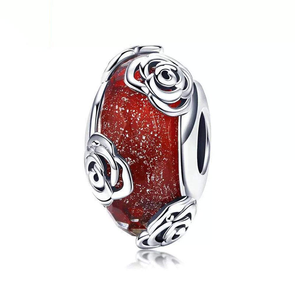 Murano Glass Charms Bead Sterling Silver Core for European Charm Bracelets Flower … (Rose Glass Charm)