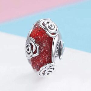 Murano Glass Charms Bead Sterling Silver Core for European Charm Bracelets Flower … (Rose Glass Charm)