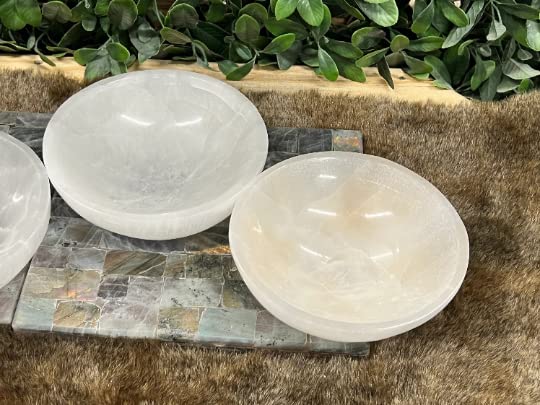 CrystalsAhoy Selenite Bowl, XL 5.5" - 6" Hand made Moroccan Selenite, Reiki Charged Moroccan Selenite XL 6-Inch Charging Station Extra Large Crystal Bowl…