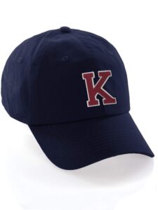 i&w hatgear customized letter intial baseball hat a to z team colors, navy cap white red letter k