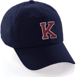 I&W Hatgear Customized Letter Intial Baseball Hat A to Z Team Colors, Navy Cap White Red Letter K