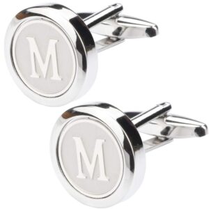 Dannyshi Mens Classic Stainless Steel Initial Cufflinks 26 Alphabet Initial Letter Cufflinks Business Wedding Shirts A-Z (M)