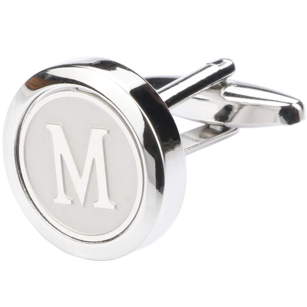 Dannyshi Mens Classic Stainless Steel Initial Cufflinks 26 Alphabet Initial Letter Cufflinks Business Wedding Shirts A-Z (M)