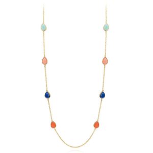 FAMARINE Multicolor Resin Beaded Chain Long Scatter Necklace for Women, Red Blue Green Orange