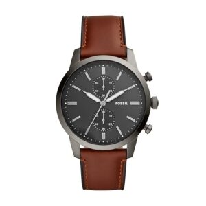 Fossil Men's Townsman Quartz Stainless Steel and Leather Chronograph Watch, Color: Smoke, Amber (Model: FS5522)