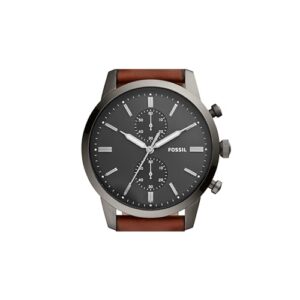 Fossil Men's Townsman Quartz Stainless Steel and Leather Chronograph Watch, Color: Smoke, Amber (Model: FS5522)