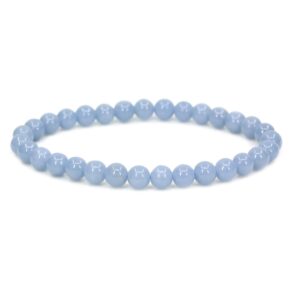 Angelstones Natural Blue Angelite Gemstone 6mm Round Beads Stretch Bracelet 7" Unisex