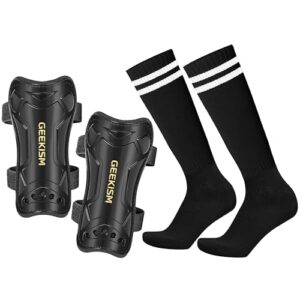 geekism soccer shin guards for youth kids toddler, protective soccer shin pads & socks equipment - football gear for 3 5 4-6 7-9 10-12 years old children teens boys girls (black, small)