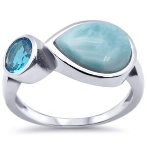 Oxford Diamond Co Sterling Silver Pear Natural Larimar Ring Sizes 6