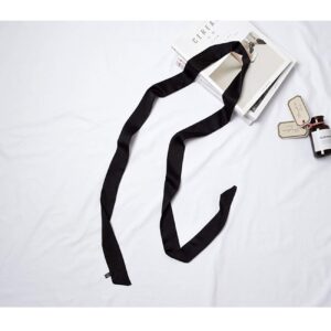 Ribbon Scarf for Women Long Skinny Satin Belt Sash Necktie Neck Scarf ZWJ01, Black, Free Size